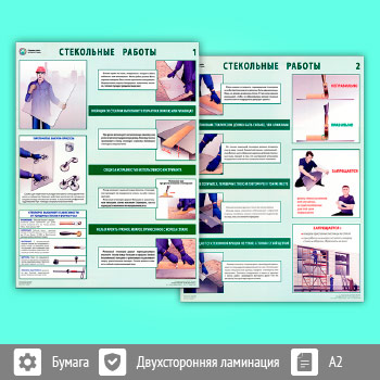 Плакаты «Стекольные работы. Правила по охране труда» (С-102, ламинированная бумага, А2, 2 листа)