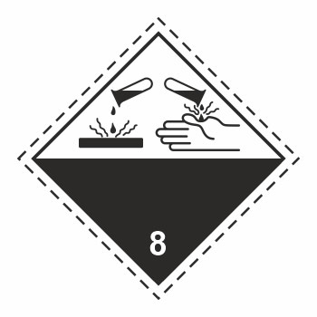 Знак перевозки опасных грузов «Класс 8. Коррозионные вещества» (светоотражающая пленка ламинированная, 250х250 мм)